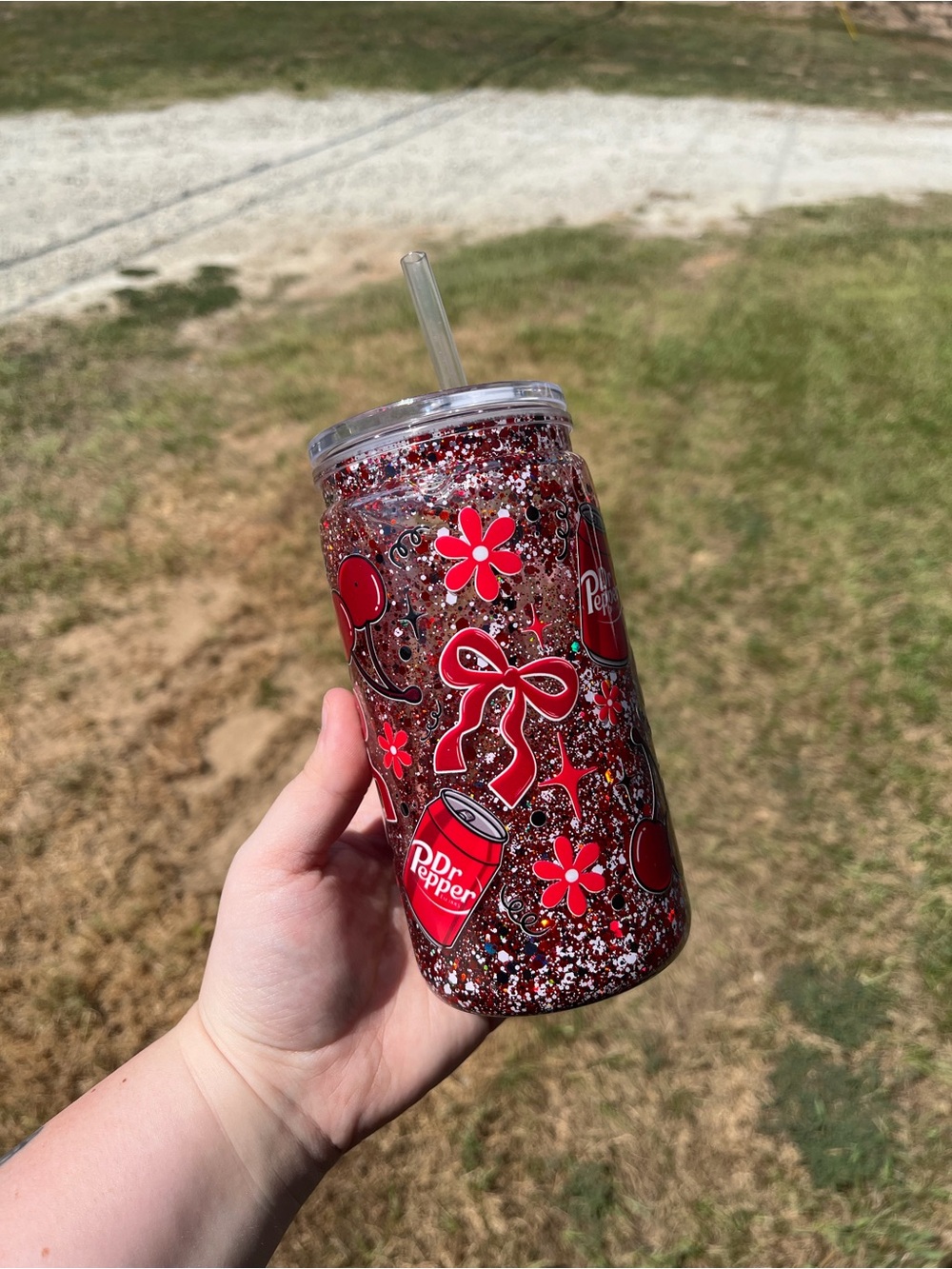 Red Glitter Tumbler with Straw - Branded Party Drink Cup